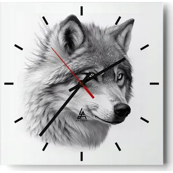 Hodiny Velké nástěnné hodiny na zeď 40x40 Vlk Skleněné hodiny Čtvercové Tiché