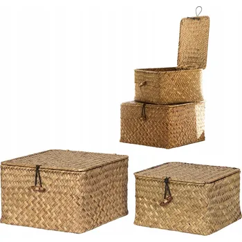 Úložný box KRABIČKA ORGANIZÉR BOHO nádoba s víkem do kuchyně, obývacího pokoje, přírodní, 2 ks