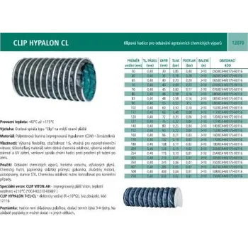 Hubice k vysavači HADICE CLIP HYPALON CL - odsávací hadice pro chemické výpary, -40/+175°C, průměr 180 mm