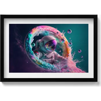 Obraz Obraz s černým rámem a grafikou na zeď Kosmonaut barevné oblaky 60x40 cm