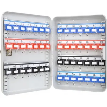 Skříňka na klíč SKŘÍŇKA NA KLÍČE | 49 HÁČKŮ | NASTAVITELNÉ LIŠTY | SVĚTLE ŠEDÁ