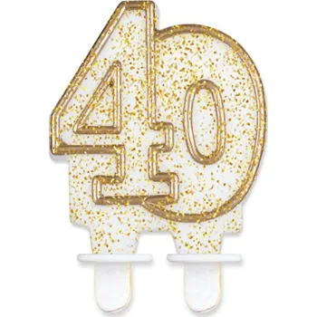 Dortová svíčka Svíčka na dort zlatá s třpytkami - 40. narozeniny