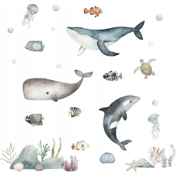 Samolepící dekorace DK444 XL Nálepky na zeď Sada Velryby OCEAN