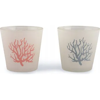 Svícen 2 ks SKLENĚNÉ SVÍCNY na čajové svíčky, motiv stromu