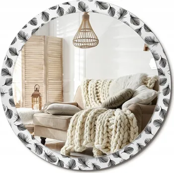 Zrcadlo Moderní dekorativní kulaté zrcadlo na zeď s potiskem XXL 100 cm Pírka
