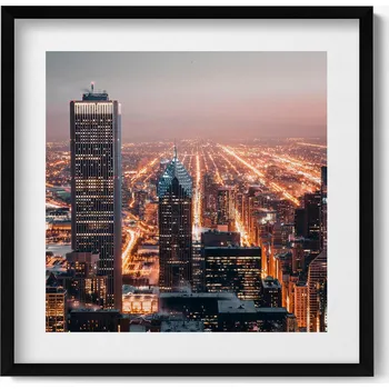 Obraz Dekorativní nástěnný obraz s grafikou v černém rámu Večerní město 50x50 cm