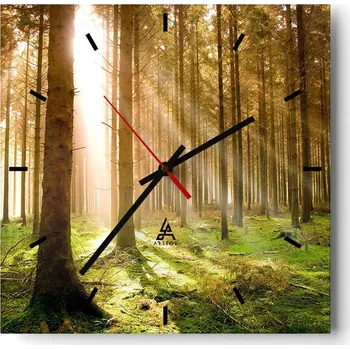 Hodiny Velké nástěnné hodiny na zeď 40x40 Les Skleněné hodiny Čtvercové Tiché