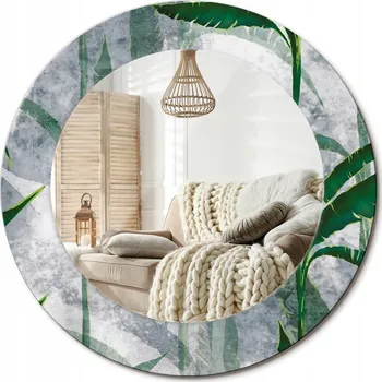 Zrcadlo Ozdobné zrcadlo s potiskem v moderním stylu průměr 50 cm Tropické listy