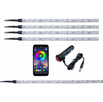 Osvětlení interiéru vozidel RGB LED osvětlení do auta 4x30cm + osvětlení zavazadlového prostoru s Bluetooth