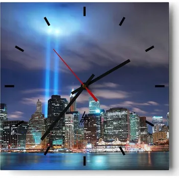 Hodiny Velké nástěnné hodiny na zeď 40x40 Město Skleněné hodiny Čtvercové Tiché