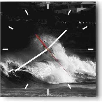 Hodiny Velké nástěnné hodiny na zeď 40x40 Surfing Skleněné hodiny Čtvercové Tiché
