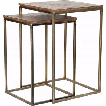 Konferenční stolek KONFERENČNÍ STOLEK LOFT ZLATÝ boční noční dřevo mango 2 ks do obýváku na terasu