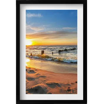 Obraz Nástěnný obraz v černém rámu s grafikou Východ slunce nad mořem 40x60 cm