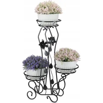 Stojan na květiny Stabilní kovový květinový stojan na 3 květináče černý stojan na květiny rostliny 92 cm