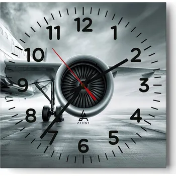 Hodiny Nástěnné hodiny do kuchyně 30x30 Letadlo Stylové hodiny na skle Loft Tiché