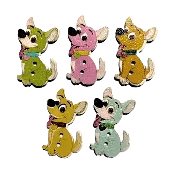 Knoflík Knoflík dřevěný - sedící pejsek, Barva: Růžová