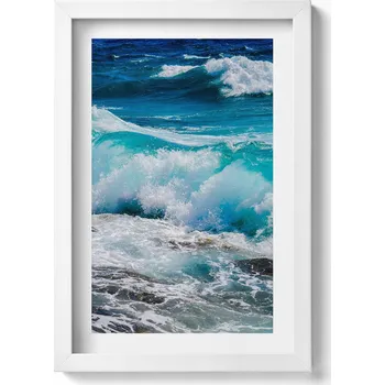 Obraz Ozdobný nástěnný obraz v rámu s grafikou Mořské modré vlny vody 20x30 cm