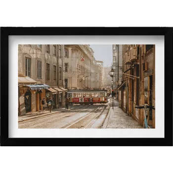 Obraz Dekorace obraz s grafikou v krásném rámu Pohled na Lisabon a tramvaj 30x20 cm