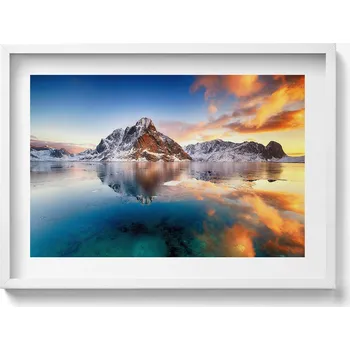 Obraz Dekorativní nástěnný obraz v rámu Krásná krajina vody a hor večer 70x50 cm