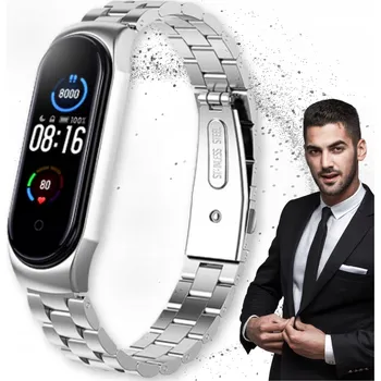 Náramek Řemínek náramek pro Xiaomi Mi Band 5 6 stříbrný ocel pánský náramek