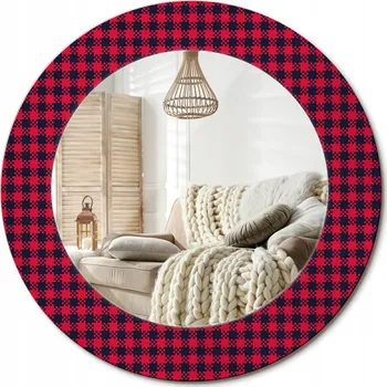 Zrcadlo Zrcadlo s potiskem do koupelny, kuchyně, předsíně, červená mřížka, 50 cm