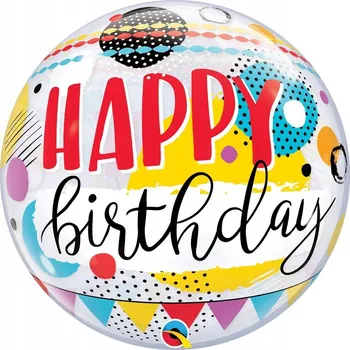 Balónek Fóliový balónek 22 palců Bubble Happy Birthday, kolečka