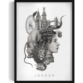 Obraz Obraz v rámu na zeď Černobílý Londýn Big Ben Tower Bridge 50x70 cm