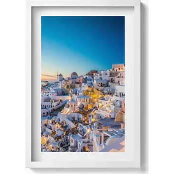 Obraz Obraz v bílém rámu, dekorace na zeď – Západ slunce Santorini, 40x60 cm