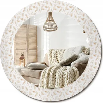 Zrcadlo Stylové kulaté zrcadlo na zeď s potiskem na skle, průměr 60 cm - Ptačí pera