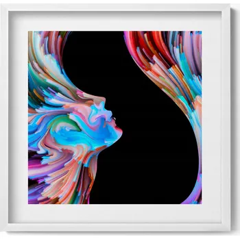 Obraz Obraz s bílým rámem a grafikou na zeď Abstraktní barevná tvář 50x50 cm