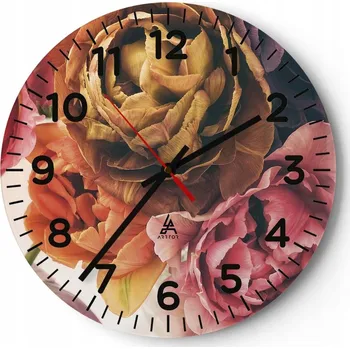 Hodiny Nástěnné hodiny do obýváku 40x40 Květiny Kulatý Skleněné hodiny Loft Tiché