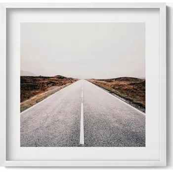 Obraz Ozdobný nástěnný obraz v bílém rámu Prázdná přímá asfaltová silnice 50x50 cm