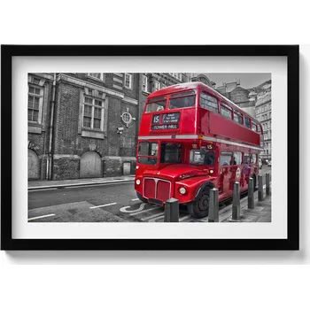 Obraz Dekorativní obraz v černém rámu do obýváku Červený patrový autobus 60x40 cm