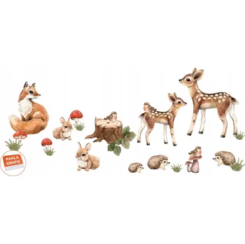 Samolepící dekorace Samolepky samolepka na stěnu dla dzieci zvířátka les srnka zajíčci