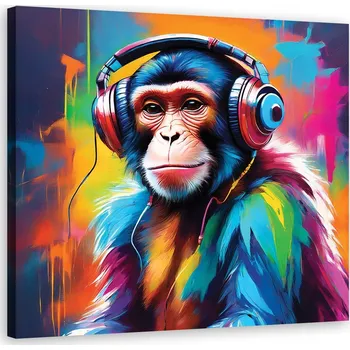 Obraz OBRAZ NA ZEĎ DO OBÝVÁKU OPICE DJ BAREVNÝ 30x30