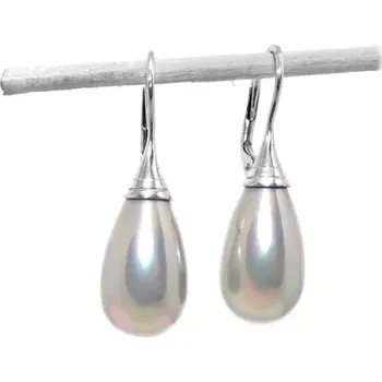 Náušnice Stříbrné náušnice slza perla majorica šedá - NK1506 (Stříbrné náušnice s Majorica perlou 15x9 mm)