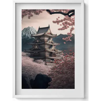 Obraz Dekorativní obraz v rámu na zeď Asijská věž a květy třešně 50x70 cm