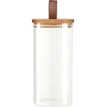 Dóza na potraviny EH Excellent Houseware Skleněná dóza s dřevěným víkem, hermetické uzavření, transparentní, 1,5 l