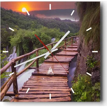 Hodiny Velké nástěnné hodiny 40x40 Krajina Skleněné hodiny Tiché