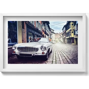 Obraz Dekorativní nástěnný obraz v bílém rámu s grafikou Loft Retro auto 60x40 cm