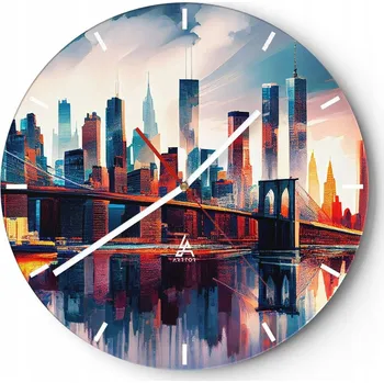 Hodiny Nástěnné hodiny do kuchyně 30x30 Město Skleněné hodiny do obýváku Loft Tiché
