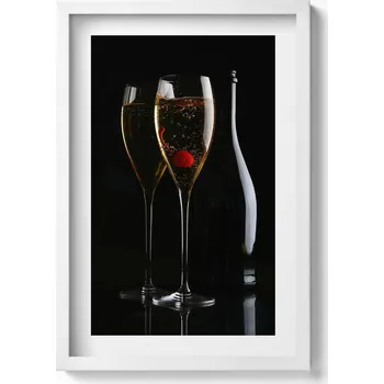 Obraz Dekorativní nástěnný obraz v bílém rámu do obývacího pokoje Skleničky na šampaňské 40x60 cm