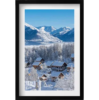 Obraz Dekorace, obraz s grafikou v krásném černém rámu Sníh Laye v Alpách 40x60 cm