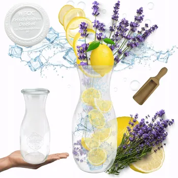 Sklenice Karafa 1062ml Weck 1L plastové víko ODMĚRKA 1 Ks na vodu, víno, džus