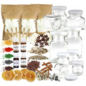 Sklenice Velká sada pro výrobu sójových svíček, sklenice s bílým víčkem