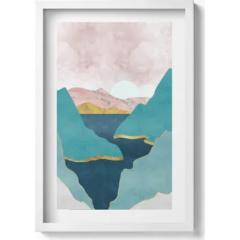 Obraz Ozdobný nástěnný obraz v bílém rámu Módní ilustrace hor a řek 40x60 cm