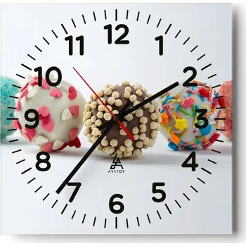 Hodiny Nástěnné hodiny do obýváku 40x40 Sladkosti Tiché hodiny na skle Bezhlučné