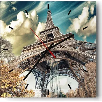 Hodiny Velké nástěnné hodiny na zeď 40x40 Město Skleněné hodiny Čtvercové Tiché