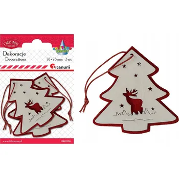 Vánoční ozdoba Filcovo-dřevěná ozdoba na stromeček, stromeček 78x78mm, 3 ks