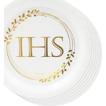 Talíř IHS Papírové talířky 18cm sada 8 ks První Svaté Přijímání Talířek